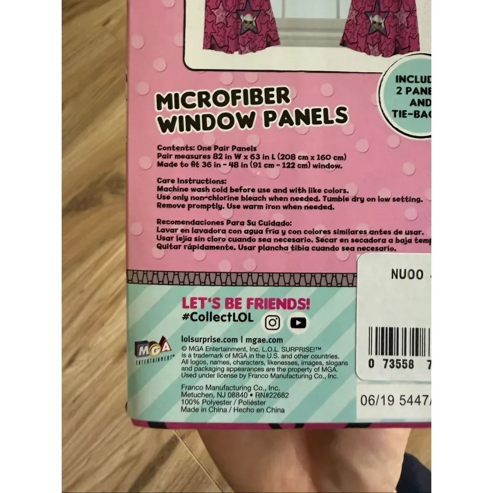L.O.L. Surprise! Kids 2 Piece Light Filtering Bedroom Curtain Set, 63